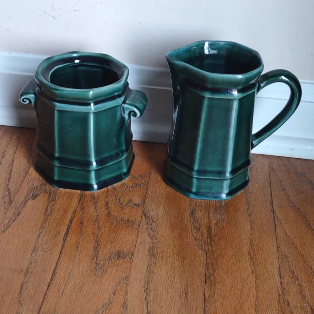 Vintage Pfaltzgraff Heritage Williamsburg Blue Green Cream and Sugar Set - Picture 2 of 8